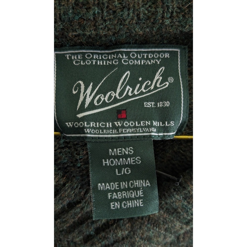 Woolrich Mens Sz L Green Wool Sweater Elbow Patches Heavyweight Gorpcore Outdoor - Picture 5 of 5
